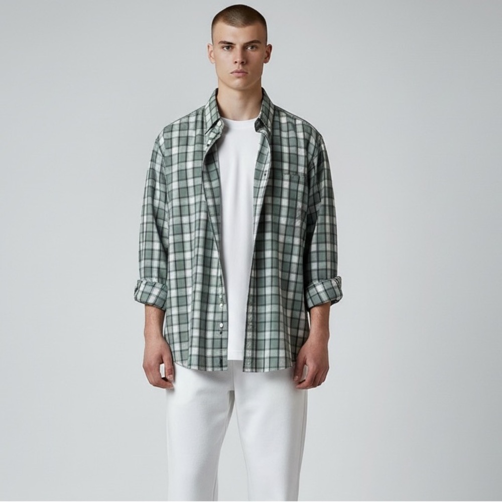 Roundtree & Yorke Men’s Green Plaid Button Down Shirt‎ XL Casuals Series
